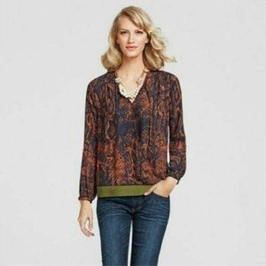 CAbi Border Wrap Snakeskin Faux Wrap Blouse Small